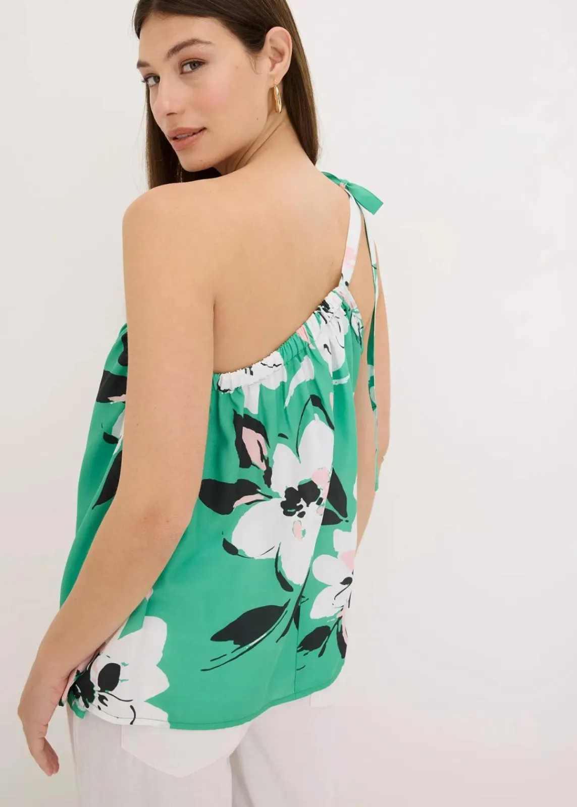 bonprix Blusen & Tuniken|Shirts & Tops^One-Shoulder-Blusentop grün geblümt