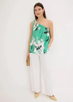 bonprix Blusen & Tuniken|Shirts & Tops^One-Shoulder-Blusentop grün geblümt