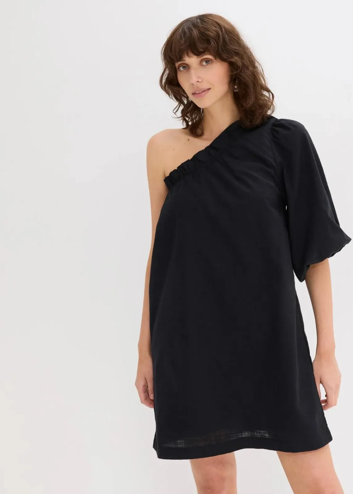 bonprix Bekleidung·Pullover & Strickjacken|Kleider^One-Shoulder-Kleid aus Baumwolle schwarz