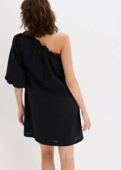 bonprix Bekleidung·Pullover & Strickjacken|Kleider^One-Shoulder-Kleid aus Baumwolle schwarz