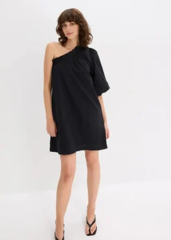 bonprix Bekleidung·Pullover & Strickjacken|Kleider^One-Shoulder-Kleid aus Baumwolle schwarz