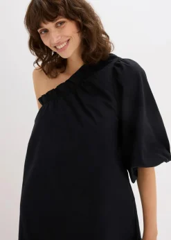 bonprix Bekleidung·Pullover & Strickjacken|Kleider^One-Shoulder-Kleid aus Baumwolle schwarz