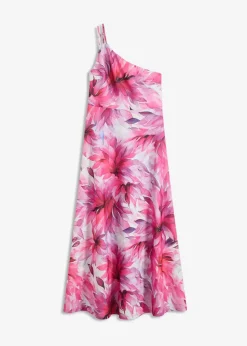 bonprix Bekleidung·Pullover & Strickjacken|Festliche Mode^One-Shoulder-Kleid aus strukturiertem Crepe weiß/pink geblümt