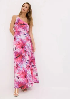 bonprix Bekleidung·Pullover & Strickjacken|Festliche Mode^One-Shoulder-Kleid aus strukturiertem Crepe weiß/pink geblümt