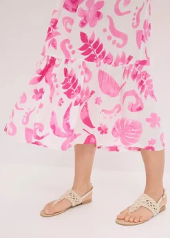 bonprix Nachhaltigere Materialien|Kleider^One-Shoulder-Kleid aus strukturierter Viskose weiß/fuchsia floral