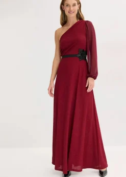 bonprix Bekleidung·Pullover & Strickjacken|Festliche Mode^One-Shoulder-Kleid mit Glitzer weinrot