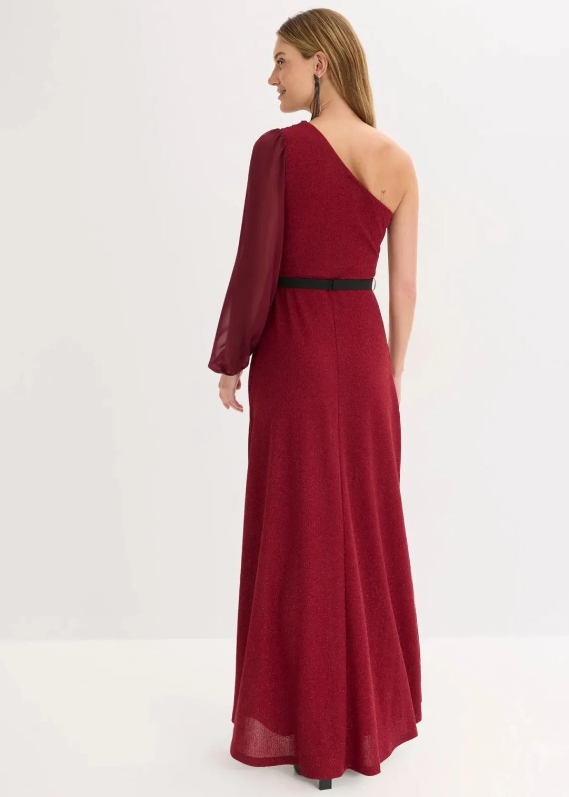 bonprix Bekleidung·Pullover & Strickjacken|Festliche Mode^One-Shoulder-Kleid mit Glitzer weinrot