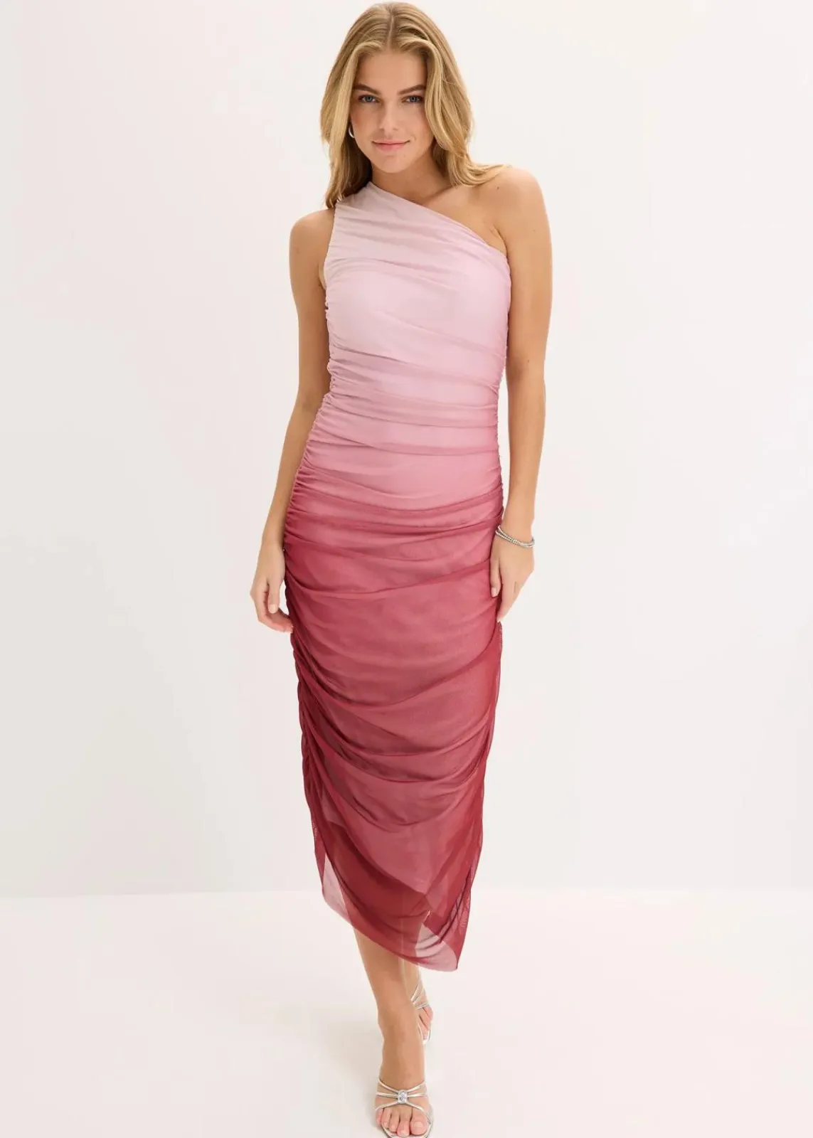 bonprix Kleider^One-Shoulder-Kleid mit Mesheinsatz pflaumenrot