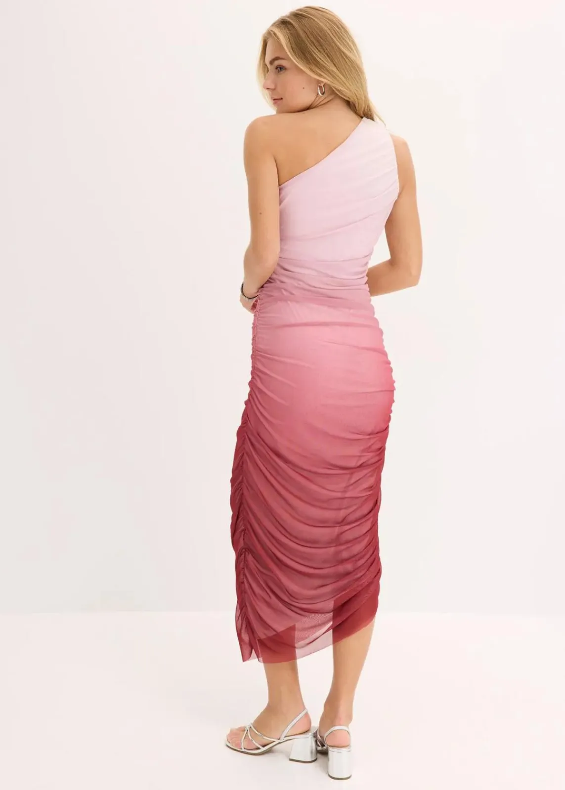 bonprix Kleider^One-Shoulder-Kleid mit Mesheinsatz pflaumenrot