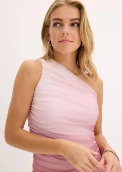 bonprix Kleider^One-Shoulder-Kleid mit Mesheinsatz pflaumenrot