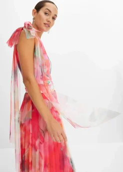 bonprix Bekleidung·Pullover & Strickjacken|Kleider^One-Shoulder-Kleid mit plissiertem Tüllrock pink/grün bedruckt