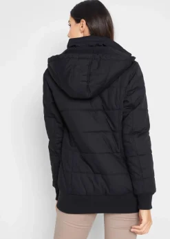bonprix Bekleidung·Hosen|Jacken & Mäntel^Outdoorjacke mit Lederimitat-Details schwarz