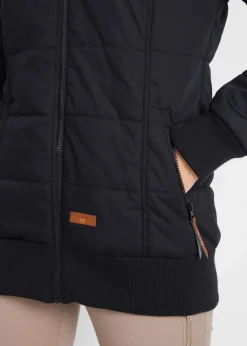 bonprix Bekleidung·Hosen|Jacken & Mäntel^Outdoorjacke mit Lederimitat-Details schwarz