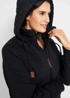 bonprix Bekleidung·Hosen|Jacken & Mäntel^Outdoorjacke mit Lederimitat-Details schwarz