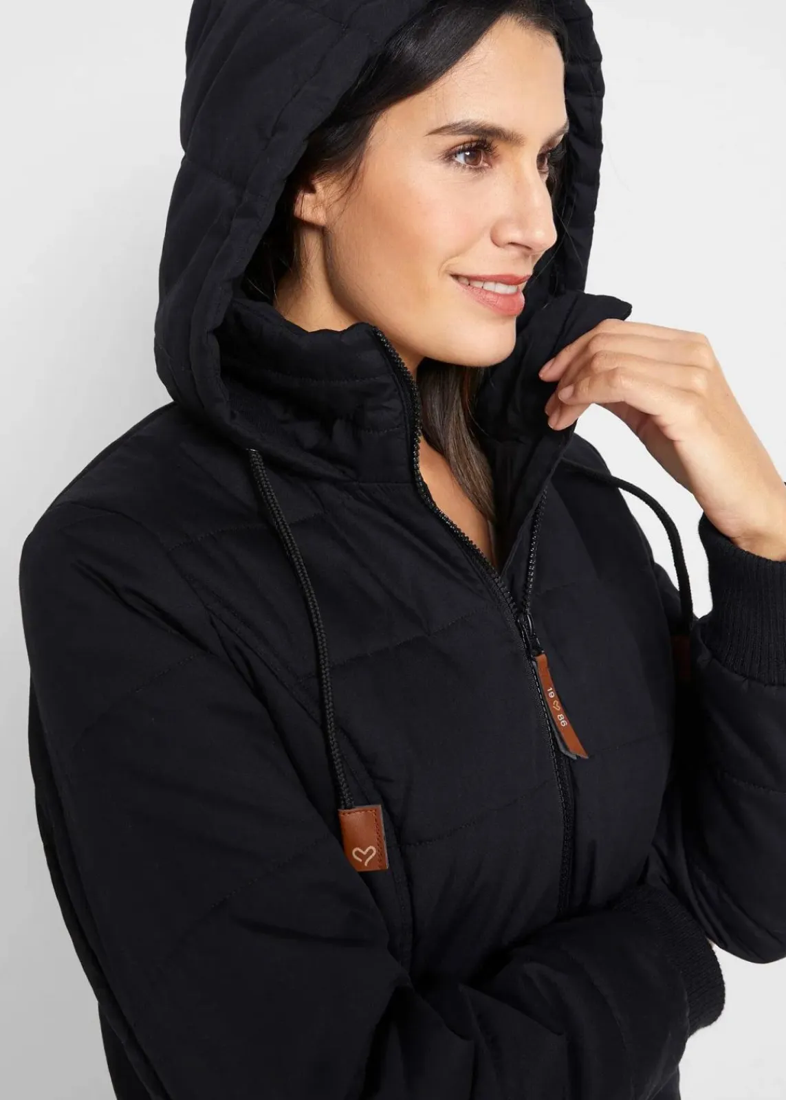 bonprix Bekleidung·Hosen|Jacken & Mäntel^Outdoorjacke mit Lederimitat-Details schwarz