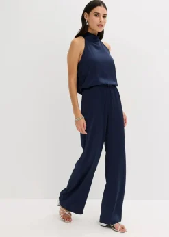 bonprix Bekleidung·Homewear|Festliche Mode^Overall aus strukturiertem Satin dunkelblau
