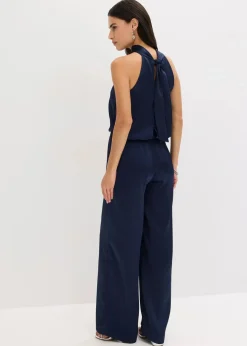 bonprix Bekleidung·Homewear|Festliche Mode^Overall aus strukturiertem Satin dunkelblau