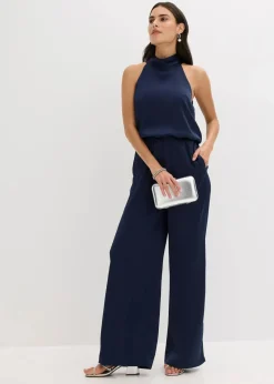 bonprix Bekleidung·Homewear|Festliche Mode^Overall aus strukturiertem Satin dunkelblau