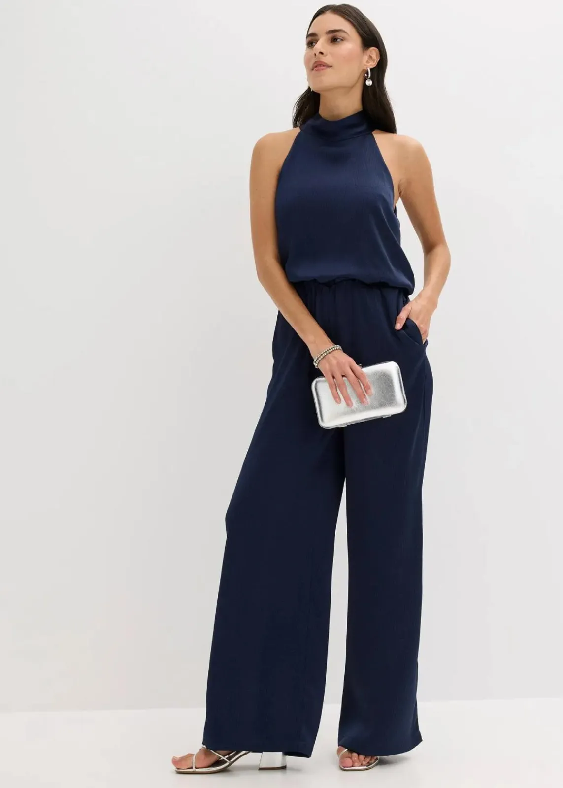 bonprix Bekleidung·Homewear|Festliche Mode^Overall aus strukturiertem Satin dunkelblau