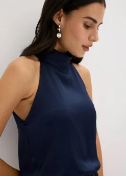 bonprix Bekleidung·Homewear|Festliche Mode^Overall aus strukturiertem Satin dunkelblau