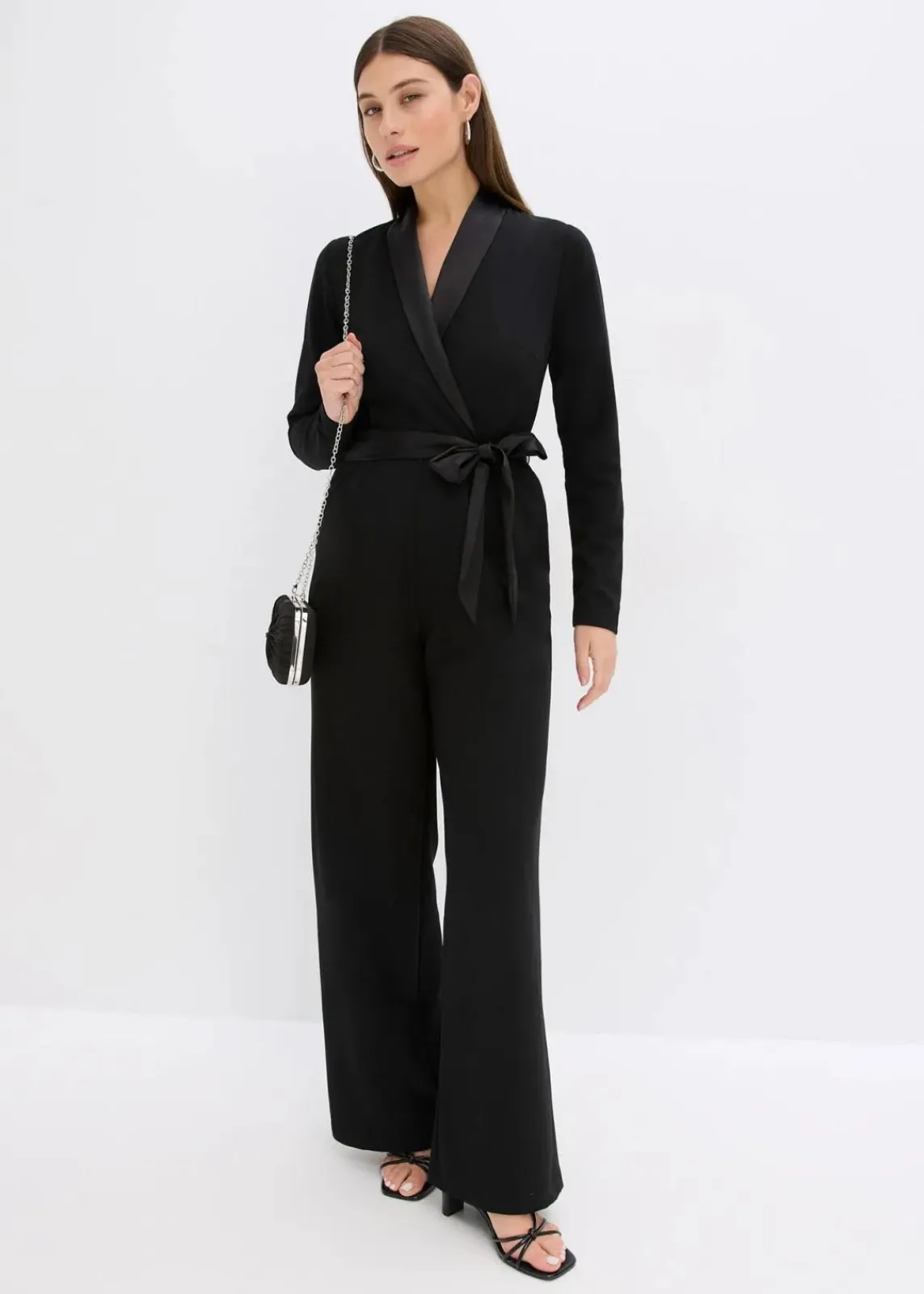 bonprix Bekleidung·Homewear|Festliche Mode^Overall aus strukturiertem Crepe mit Satin-Einsatz schwarz