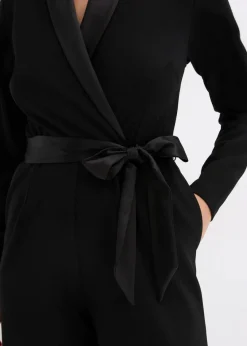 bonprix Bekleidung·Homewear|Festliche Mode^Overall aus strukturiertem Crepe mit Satin-Einsatz schwarz