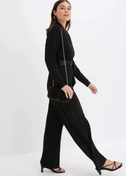 bonprix Bekleidung·Homewear|Festliche Mode^Overall aus strukturiertem Crepe mit Satin-Einsatz schwarz