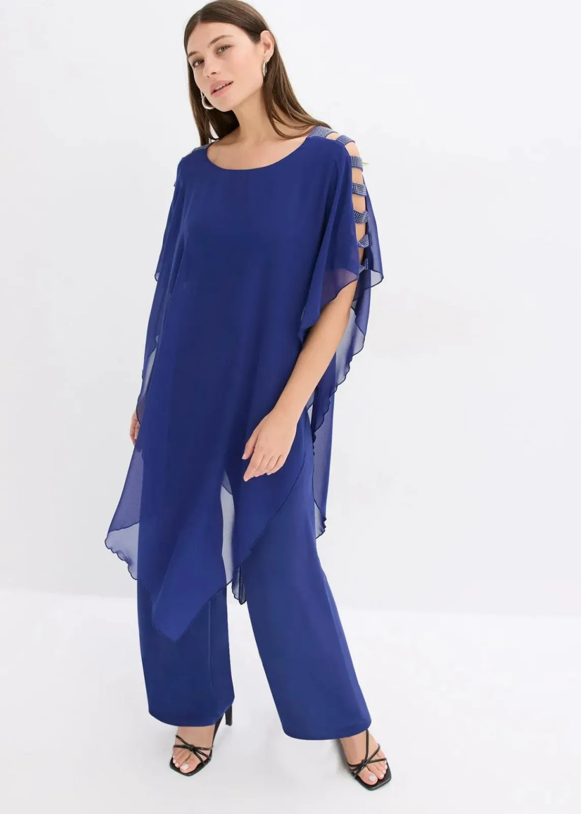 bonprix Kurzgrößen|Bekleidung·Homewear^Overall mit Überwurf aus feinem Chiffon mitternachtsblau