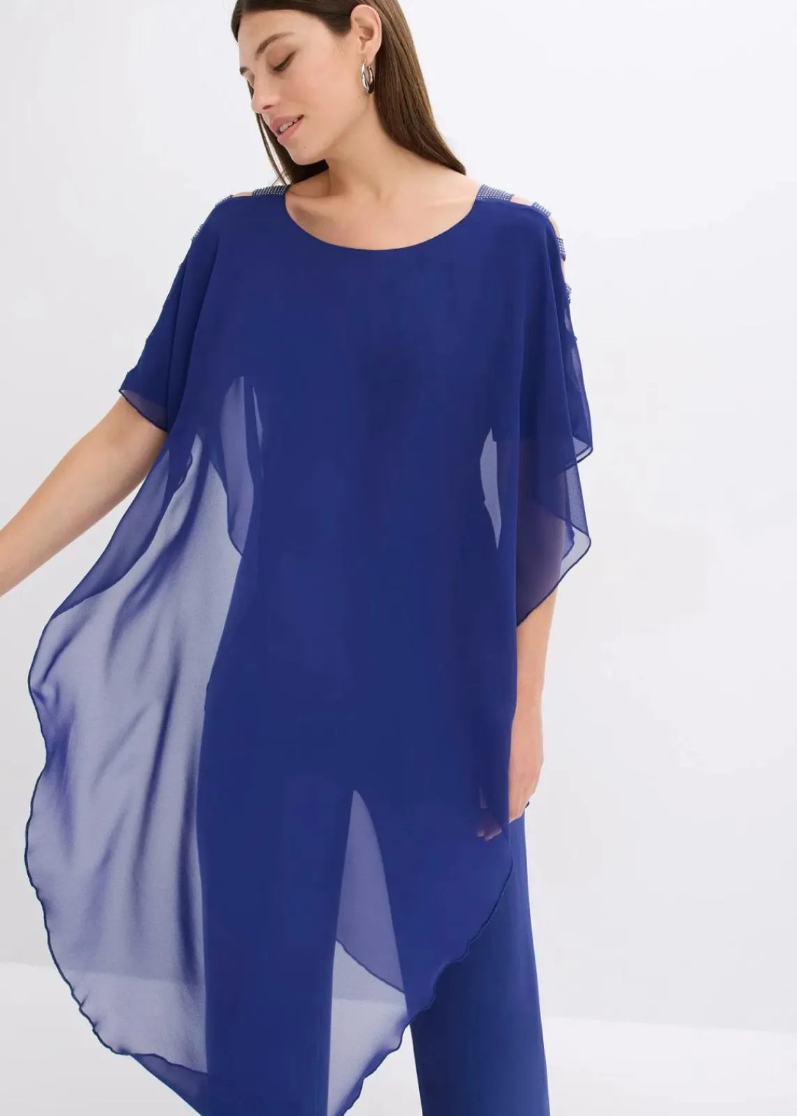 bonprix Kurzgrößen|Bekleidung·Homewear^Overall mit Überwurf aus feinem Chiffon mitternachtsblau