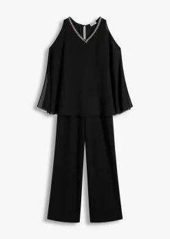 bonprix Festliche Mode|Jumpsuits^Overall mit Überwurf und Strasssteinverzierung schwarz