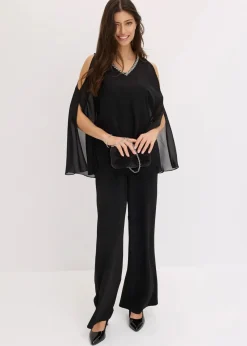 bonprix Festliche Mode|Jumpsuits^Overall mit Überwurf und Strasssteinverzierung schwarz