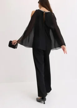bonprix Festliche Mode|Jumpsuits^Overall mit Überwurf und Strasssteinverzierung schwarz