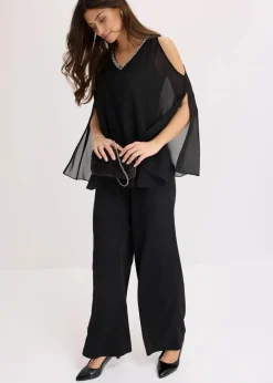 bonprix Festliche Mode|Jumpsuits^Overall mit Überwurf und Strasssteinverzierung schwarz