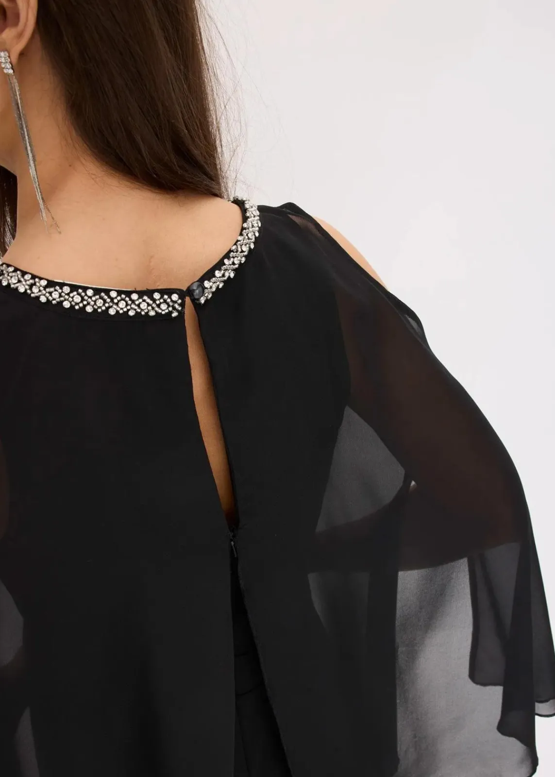bonprix Festliche Mode|Jumpsuits^Overall mit Überwurf und Strasssteinverzierung schwarz