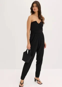 bonprix Festliche Mode|Jumpsuits^Overall mit Bustier-Ausschnitt und Binde-Detail schwarz