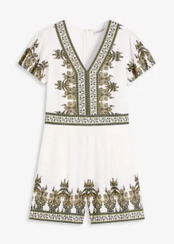 bonprix Jumpsuits^Overall mit Leinenanteil wollweiß/oliv