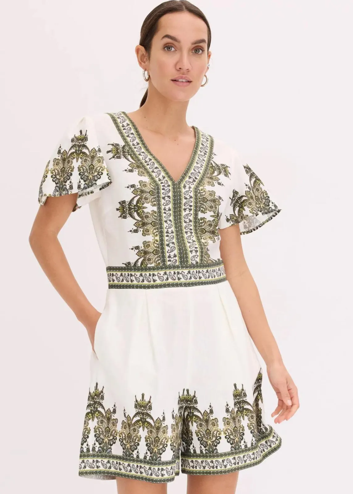 bonprix Jumpsuits^Overall mit Leinenanteil wollweiß/oliv