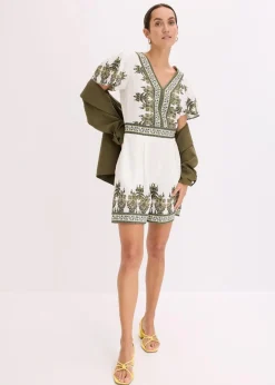 bonprix Jumpsuits^Overall mit Leinenanteil wollweiß/oliv
