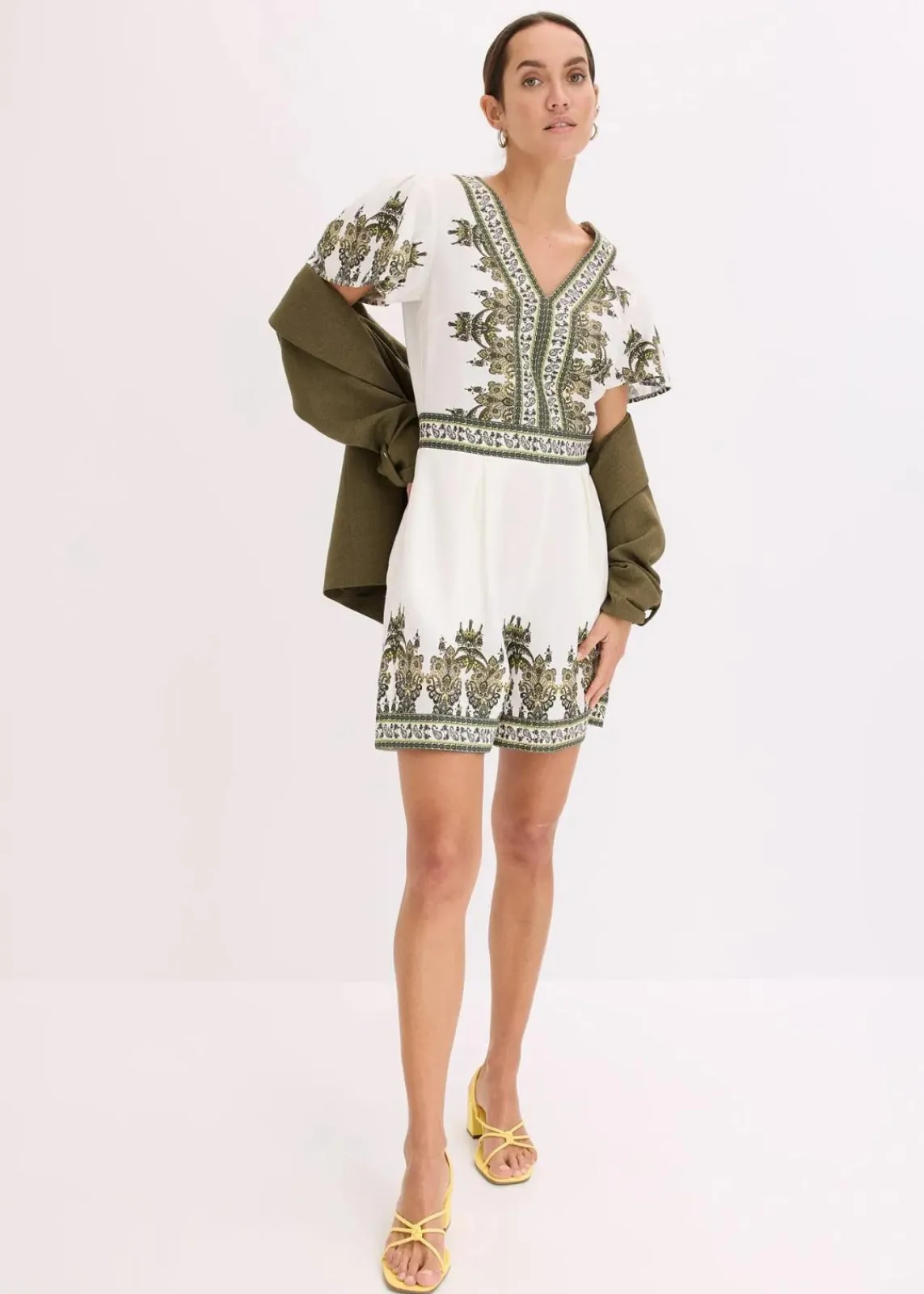 bonprix Jumpsuits^Overall mit Leinenanteil wollweiß/oliv