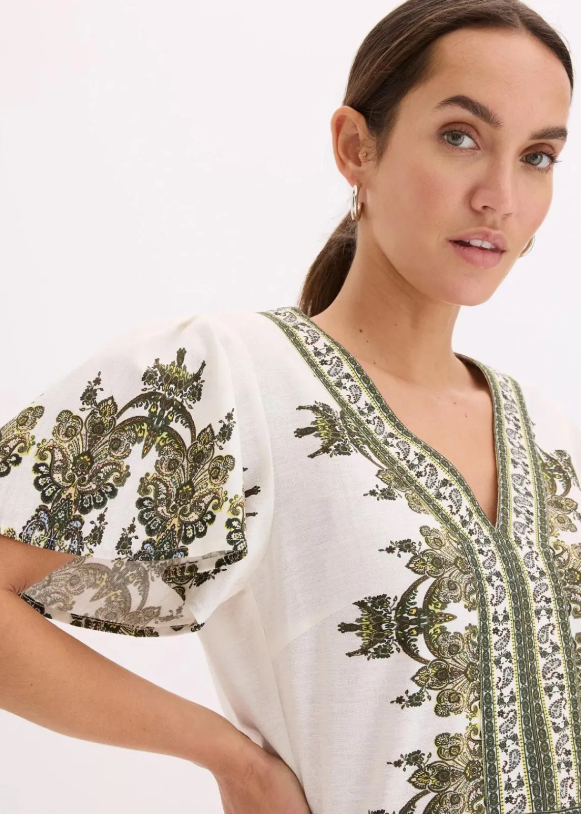 bonprix Jumpsuits^Overall mit Leinenanteil wollweiß/oliv