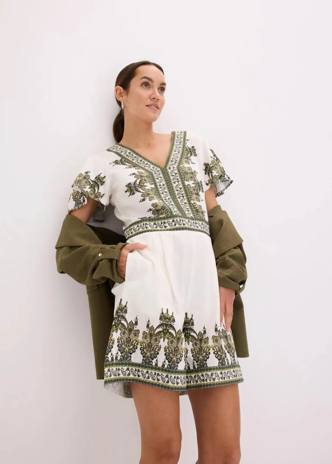 bonprix Jumpsuits^Overall mit Leinenanteil wollweiß/oliv