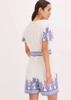 bonprix Jumpsuits^Overall mit Leinenanteil wollweiß/blau