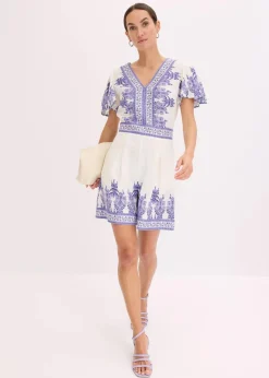 bonprix Jumpsuits^Overall mit Leinenanteil wollweiß/blau
