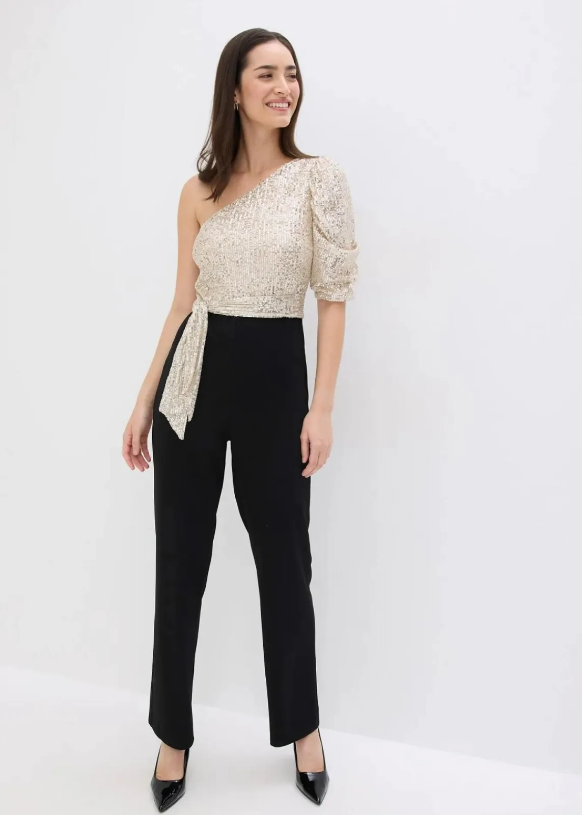 bonprix Bekleidung·Homewear|Jumpsuits^Overall mit Pailletten schwarz / silber