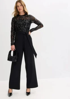bonprix Bekleidung·Homewear|Festliche Mode^Overall mit Paillettenstickerei schwarz