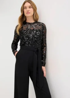 bonprix Bekleidung·Homewear|Festliche Mode^Overall mit Paillettenstickerei schwarz
