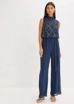 bonprix Bekleidung·Homewear|Festliche Mode^Overall mit Perlenstickerei dunkelblau