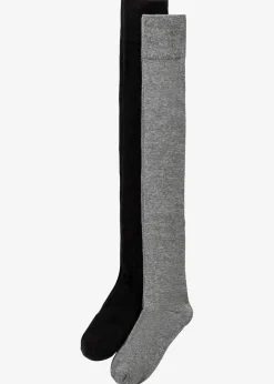 bonprix Nachhaltigere Materialien|Socken & Strumpfhosen^Overknee Strümpfe mit Bio-Baumwolle (2er Pack) schwarz/grau meliert