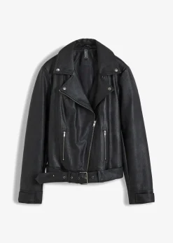 bonprix Bekleidung·Hosen|Jacken & Mäntel^Oversize Biker-Jacke schwarz
