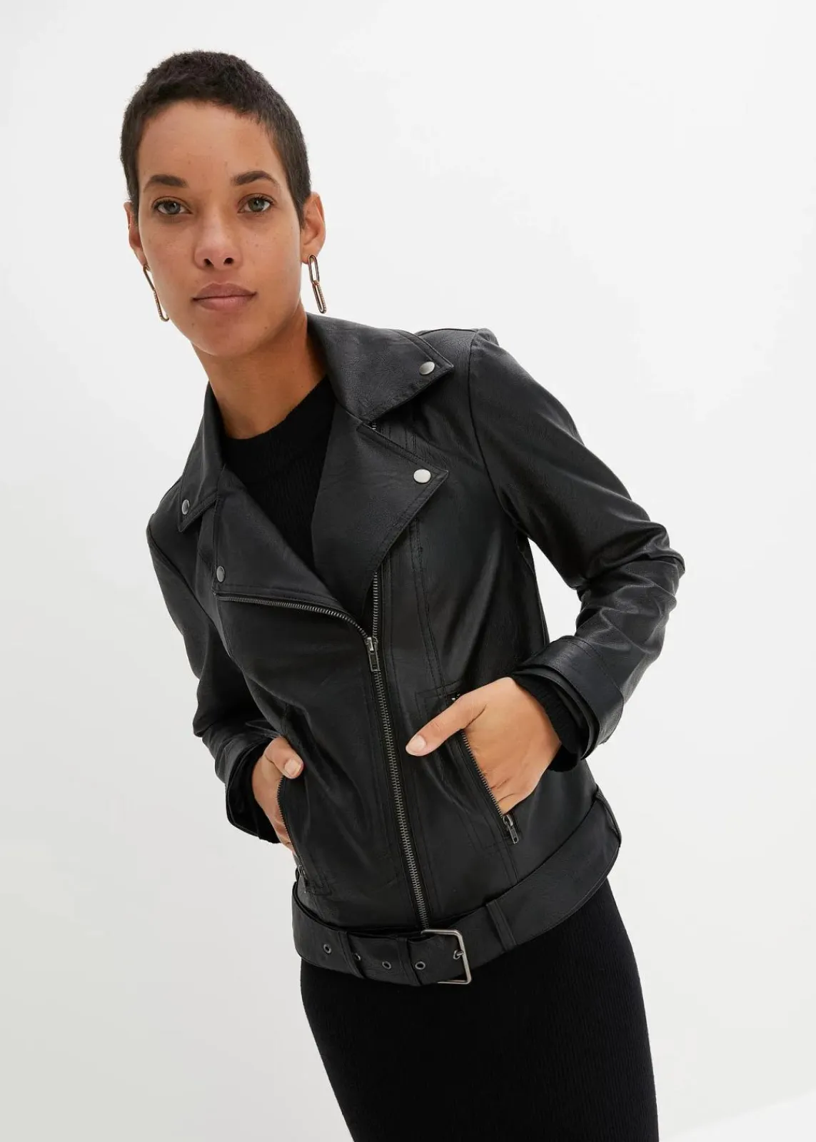 bonprix Bekleidung·Hosen|Jacken & Mäntel^Oversize Biker-Jacke schwarz
